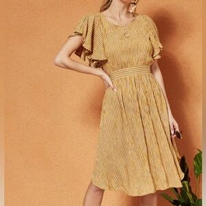 Band of Gypsies Womens Small Dress Boho A Line Midi Yellow Mustard Stripe